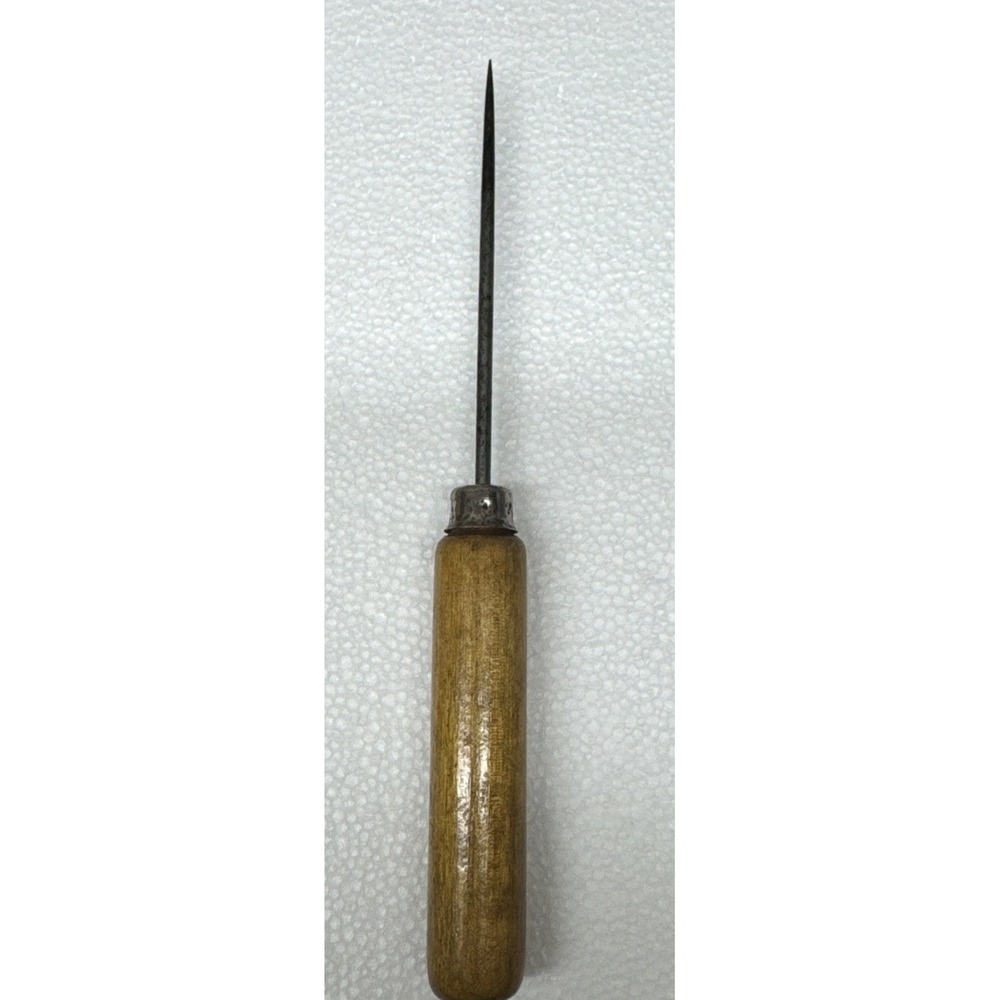 Vintage Awl Leather Punch Ice Pick 9" Wood Handle Metal pin